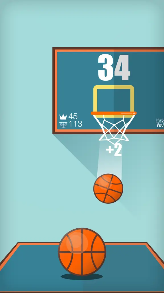 Ball dropping through the net after a successful throw in the hoop arcade
