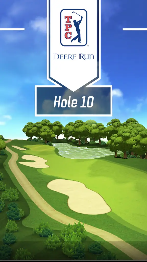 Golf course fairway seen from the tee, with the hole marker in view